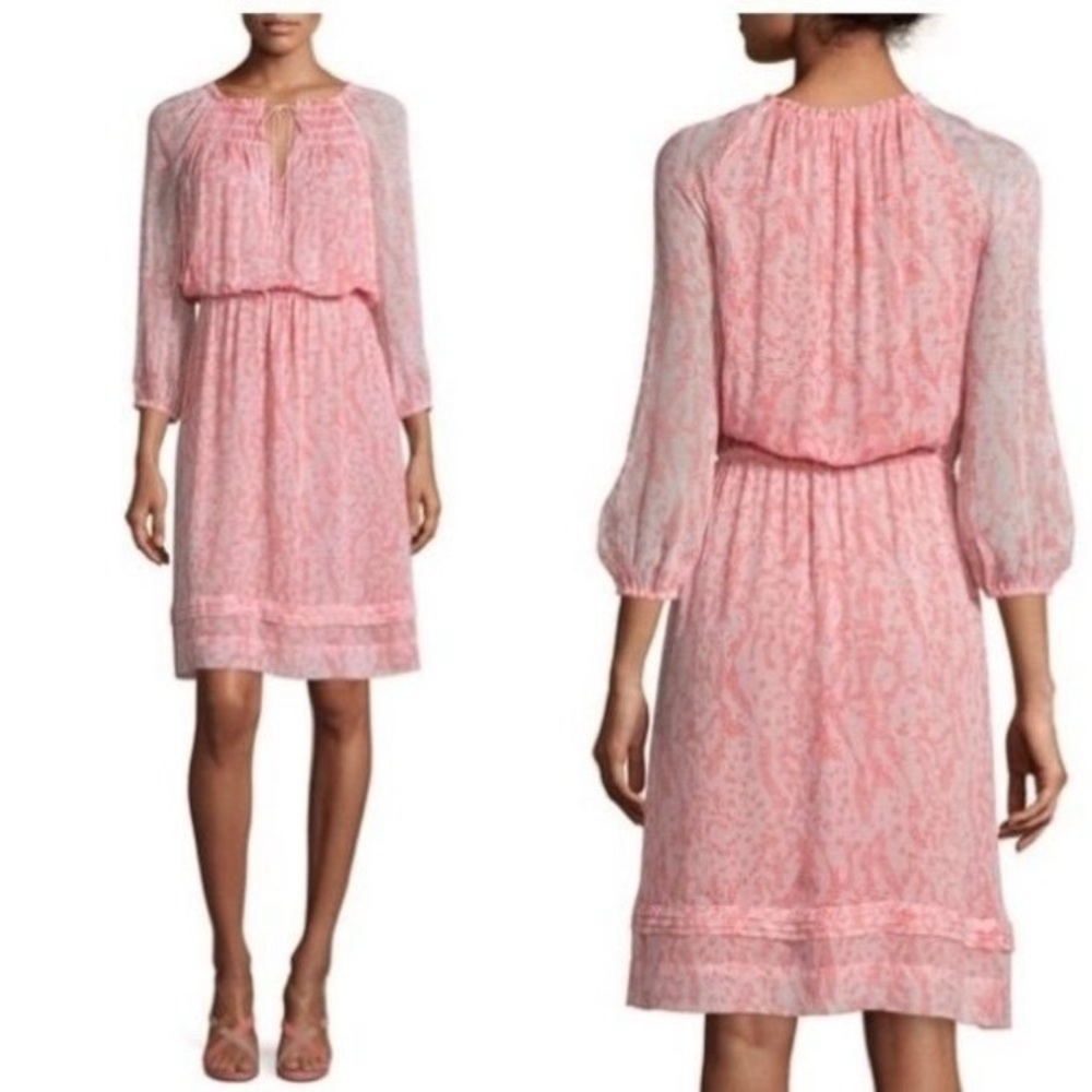 Diane Von Furstenberg Dress Parry Silk Blouson Coral Pink Size 8